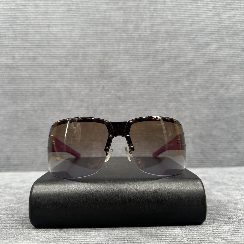 Gucci GG 1819/S Purple Studded Shield Sunglasses Brown Gradient Lens Italy Y2K